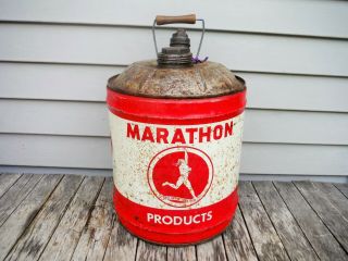 Vintage 5 Gallon Marathon Motor Oil Can Marathon Products Ohio Nr