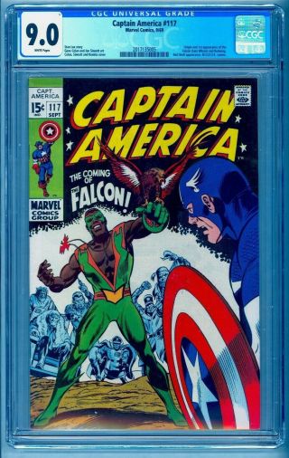 Captain America 117 Cgc 9.  0 Rare White Pages Perfect Wrap 1st First Falcon