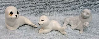 3 Different White Porcelain Ceramic 4 " Seal Figurines 2 Anthropomorphic S/h