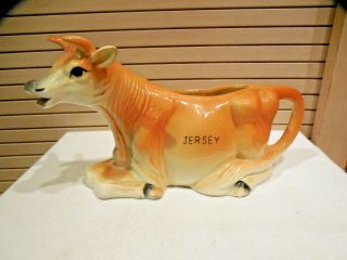 Vintage Ceramic Jersey Cow Creamer W/horns Lying Down