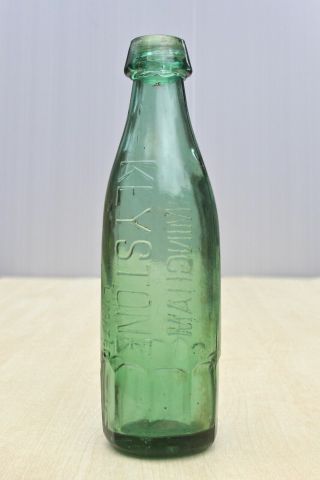 Vintage 1900s Keystone Birmingham Lime Green 10 Facets Base Mineral Water Bottle