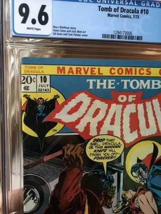 Tomb of Dracula 10 CGC 9.  6 WHITE pages.  1st appearance of Blade.  ToD 10 5