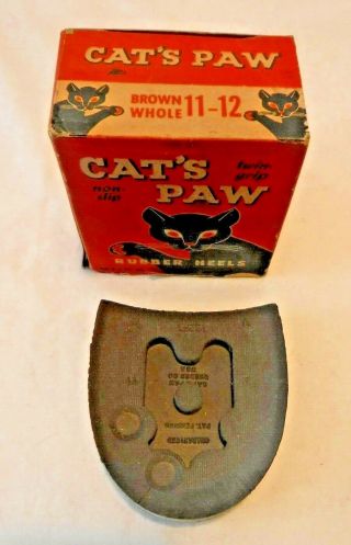Vintage 1930’s Box Of Cat’s Paw Rubber Heels Black Cat Art Great Graphics 11 - 12
