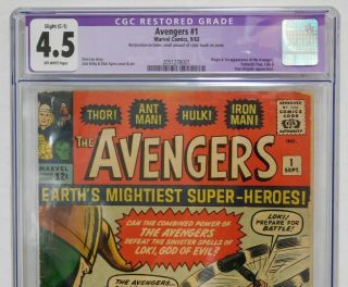 AVENGERS 1 - CGC RESTORED 4.  5 - Marvel 1963 Vintage Comic Book 3
