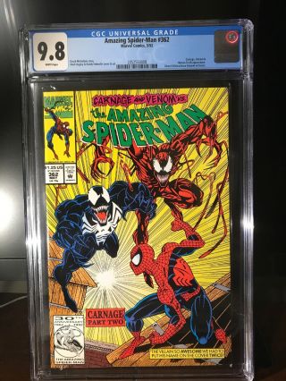 Spider - Man 362 Cgc 9.  8 Marvel 1992 Carnage Venom & Human Torch App.