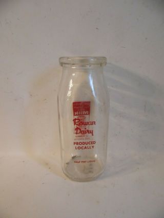 Vintage Rowan Dairy Salisbury Nc Milk Bottle Embossed 1/2 Pint Advertising