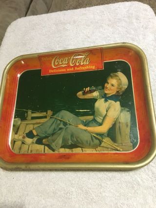 1940 Coca - Cola Sailor Girl Tin Coke Tray Vintage Old Authentic Wwii Cok