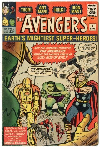 Avengers 1 Vg,  4.  5 Origin & 1st App.  Avengers Loki Marvel 1963