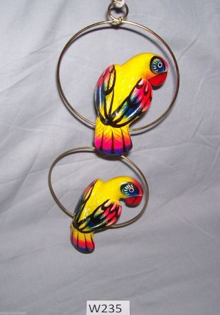 Two Ceramic Pottery Talavera Swing Hanging Bird Patio Parrot W235