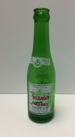 Sebago Pale Dry Ginger Ale Green Glass Soda Pop Bottle Vintage Duraglas 7oz 1940