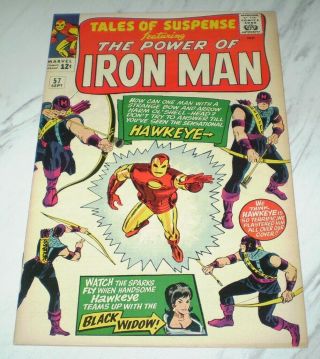 Tales Of Suspense 57 Vf/nm 9.  0 Ow Unrestored 1964 Iron Man 1st Hawkeye & Origin