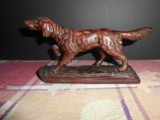 English Setter Carved Figure Well - Done From One Piece On Base Vintage,