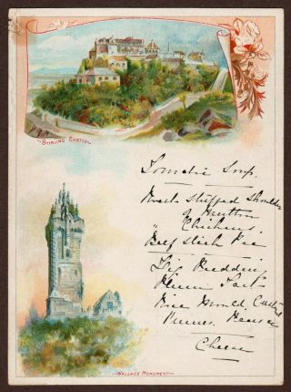 Liebig M - 62 " Views Of Scotland - Stirling Castle " Vintage Menu Card 1901 English