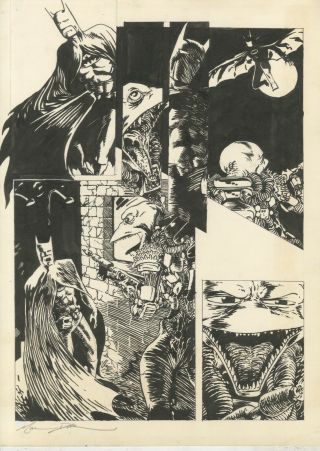 Batman Mike Dubisch Early Work 1986 2 Comic Pages Pen And Ink Lizard Man Oa Art