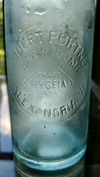 Rare HYGEIA Variant Robert Portner Brew Comp Aqua Blob Top Beer Bottle w/stopper 2