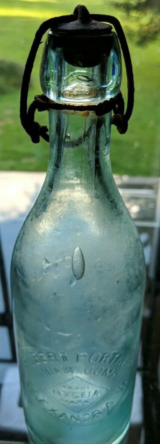 Rare HYGEIA Variant Robert Portner Brew Comp Aqua Blob Top Beer Bottle w/stopper 3