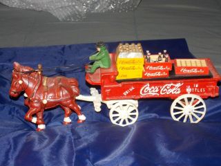 Cast Iron Horse Drawn Coca - Cola Coke Advertising Wooden Cases For Pop.