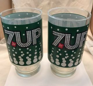 Set Of 2 Vintage 7up Drinking Glasses Soda Collectible Glass 32 Oz.  Advertising