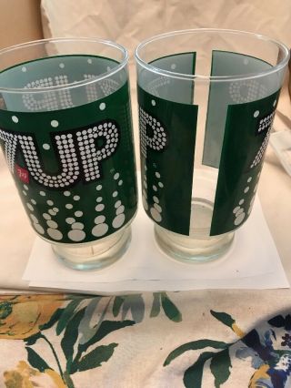 Set Of 2 Vintage 7UP Drinking Glasses Soda Collectible Glass 32 Oz.  Advertising 7
