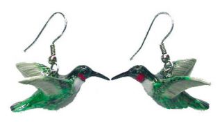 Northern Rose Porcelain Earrings Hummingbird Figurine Figure Jewelry Green