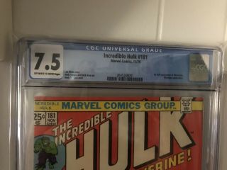The Incredible Hulk 181 CGC 7.  5 Off White - White Pages.  1st Wolverine 2