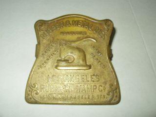Vintage Brass Los Angeles Rubber Stamp Co Paper Letter Advertising Desk Clip