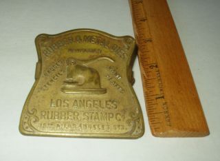 Vintage Brass Los Angeles Rubber Stamp Co Paper Letter Advertising Desk Clip 4