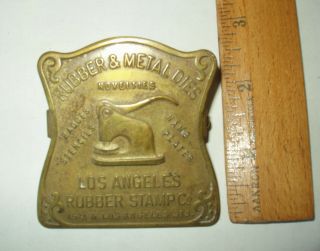 Vintage Brass Los Angeles Rubber Stamp Co Paper Letter Advertising Desk Clip 5