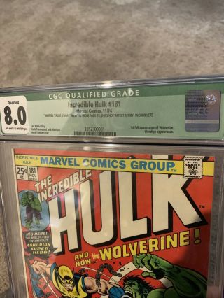 The Incredible Hulk 181 CGC 8.  0 Qualified 2