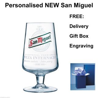 San Miguel Personalised Half Pint Stemmed Chalice Beer Glass,  Box Birthday