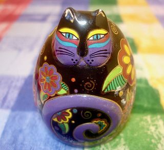 Laurel Burch Cat Ceramic Egg Flowering Feline Handpainted Figurine Signed Number