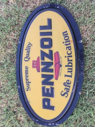Vintage Automotive Gas & Oil Pennzoil Advertising Oval Sign