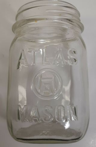 Vintage Atlas Mason Circle H Over A Glass Pint Canning Jar - Clear.