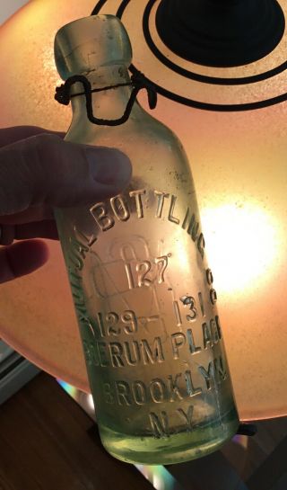 1880s Brooklyn Ny Beer Soda Bottle Hutch Blob Top Mutual Bottling Co Addressed
