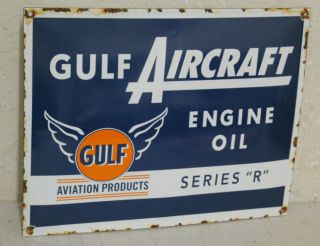 Gulf Aircraft Engine Oil Vintage Style Porcelain Signs Gas Pump Man Cave Station