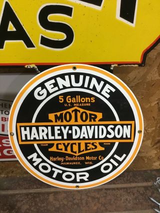 Vintage Harley Davidson Motor Oil Porcelain Metal Gas Oil Pump Plate Sign