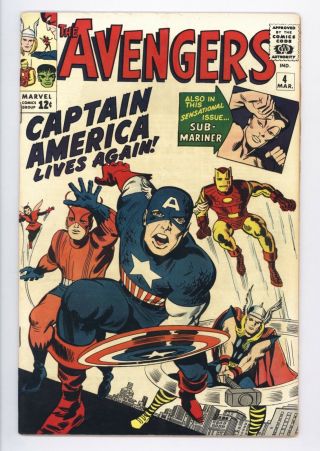 Avengers 4 Vol 1 Near Perfect 1st App Of Silver Age Captain America