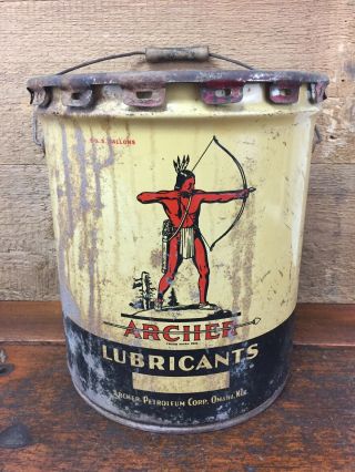 Vintage Archer Lubricants 5 Gallon Oil Metal Can Advertising - Omaha Nebraska