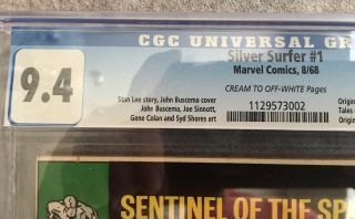 Silver Surfer 1,  CGC 9.  4 (NM) C/OW Pages,  Marvel,  August 1968,  Volume 1 12