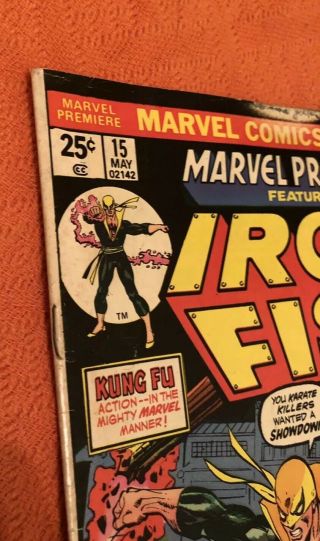 Marvel Premiere 15 VG/FN 5.  0 5.  5 1st Appearance Iron Fist; Marvel Value Stamp 5