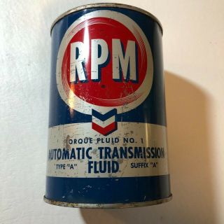 Vintage 1 Quart Chevron Rpm Transmission Fluid Oil Metal - Full
