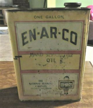 Vintage En - Ar - Co One Gallon Service Station Oil Can Empty White Rose Gasoline