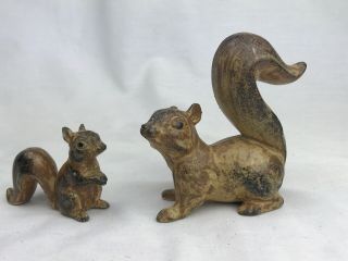 (2) Vintage Squirrels Figurines - Mother And Baby 2” - 4”h
