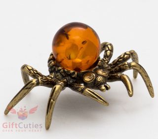 Solid Brass Amber Figurine Of Spider Totem Talisman Ironwork