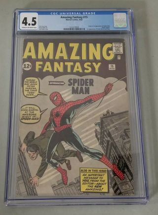 Fantasy 15 Marvel Comic Book Cgc 4.  5 " 1st Appearance Of Spider - Man "