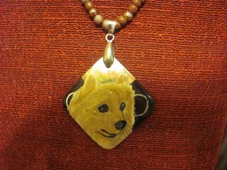 Norwegian Buhund Hand Painted On Square Coconut Shell Pendant/bead/necklace