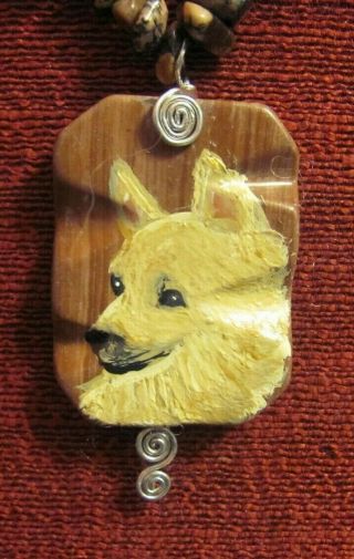 Norwegian Buhund Hand - Painted On Rectangular,  Wire - Wrapped Pendant/bead/necklace