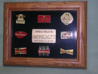 Budweiser Vintage Pin Set,  Set Of 8 Framed,  Limited Edition