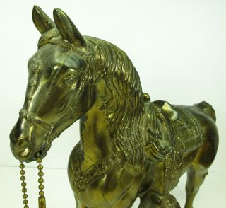 Vintage Carnival Prize Bronze Tone Metal Male Horse Figurine Statue 10” Tall 5