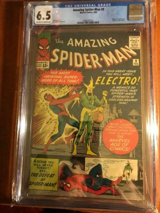 Spider - Man 9 Cgc 6.  5 Vintage Marvel Comic Key 1st Electro Lee Ditko